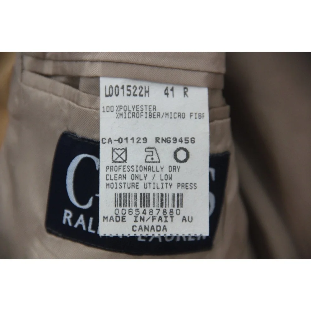 Chaps Ralph Lauren Tan Microfiber 3 Button Blazer Jacket 41R Preppy Old Money